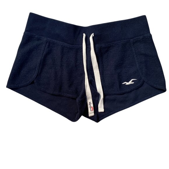 Hollister Y2K Micro Terry Knit Shorts Wm Sz S Navy Low Rise Loungewear Mini - Picture 1 of 9